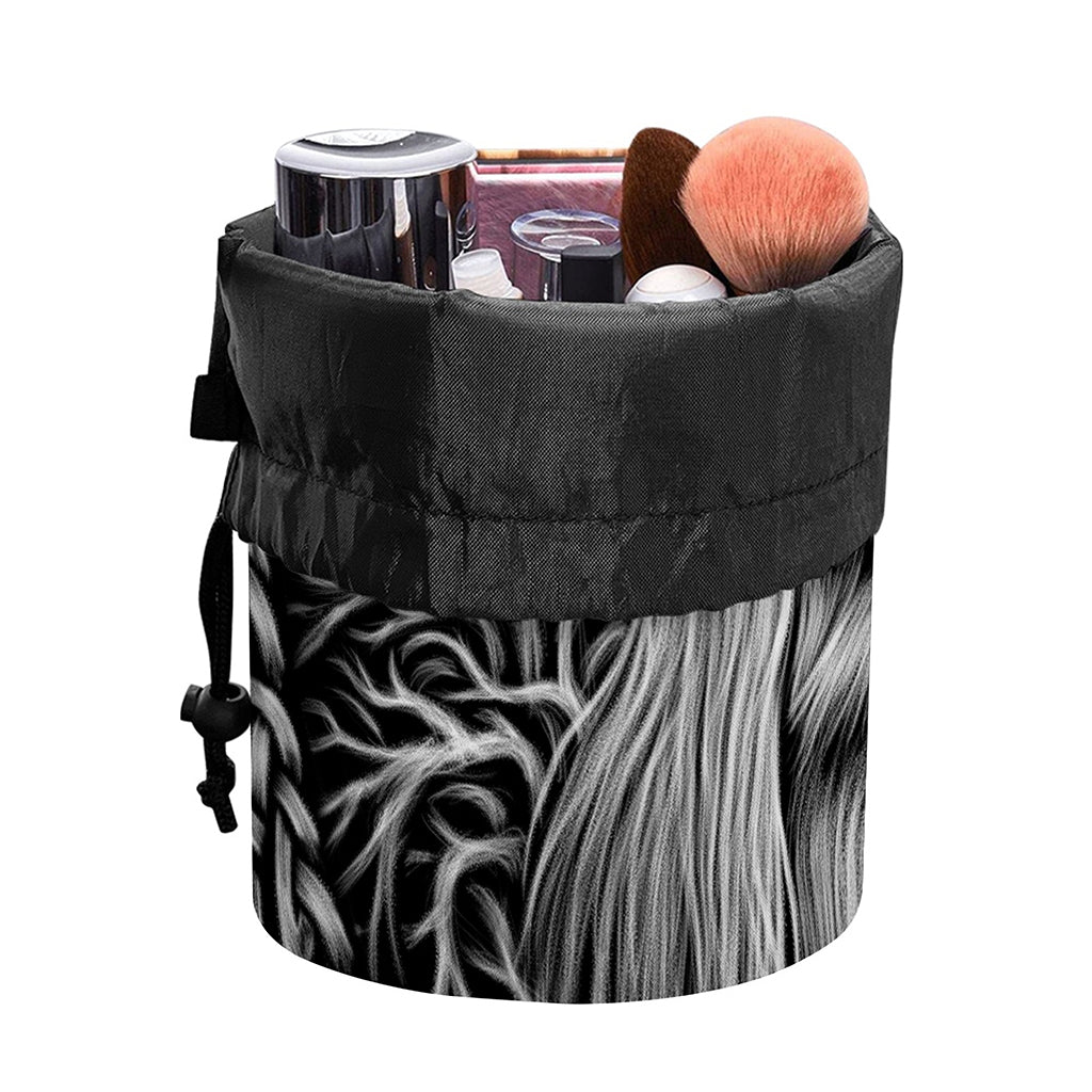 Black And White Odin With Crows Print Drawstring Makeup Bag