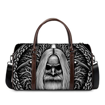 Black And White Odin With Crows Print Duffle Bag