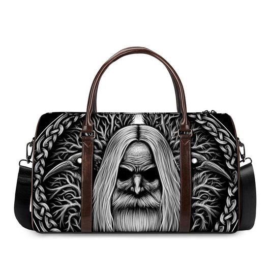 Black And White Odin With Crows Print Duffle Bag