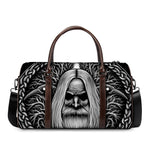 Black And White Odin With Crows Print Duffle Bag