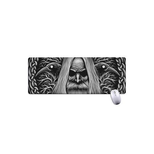 Black And White Odin With Crows Print Extended Mouse Pad