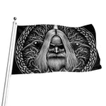 Black And White Odin With Crows Print Flag