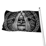 Black And White Odin With Crows Print Flag