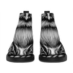 Black And White Odin With Crows Print Flat Ankle Boots