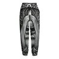 Black And White Odin With Crows Print Fleece Lined Knit Pants