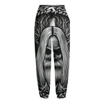 Black And White Odin With Crows Print Fleece Lined Knit Pants