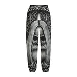 Black And White Odin With Crows Print Fleece Lined Knit Pants