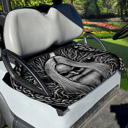 Black And White Odin With Crows Print Golf Cart Seat Cover