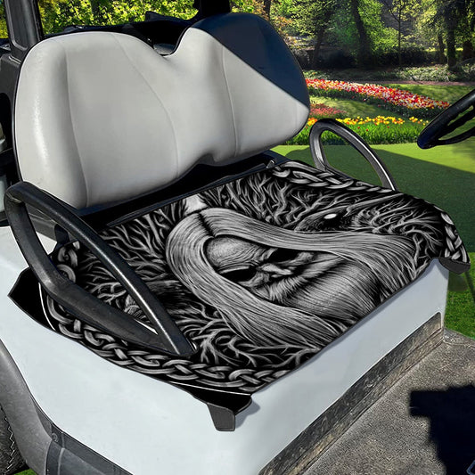 Black And White Odin With Crows Print Golf Cart Seat Cover