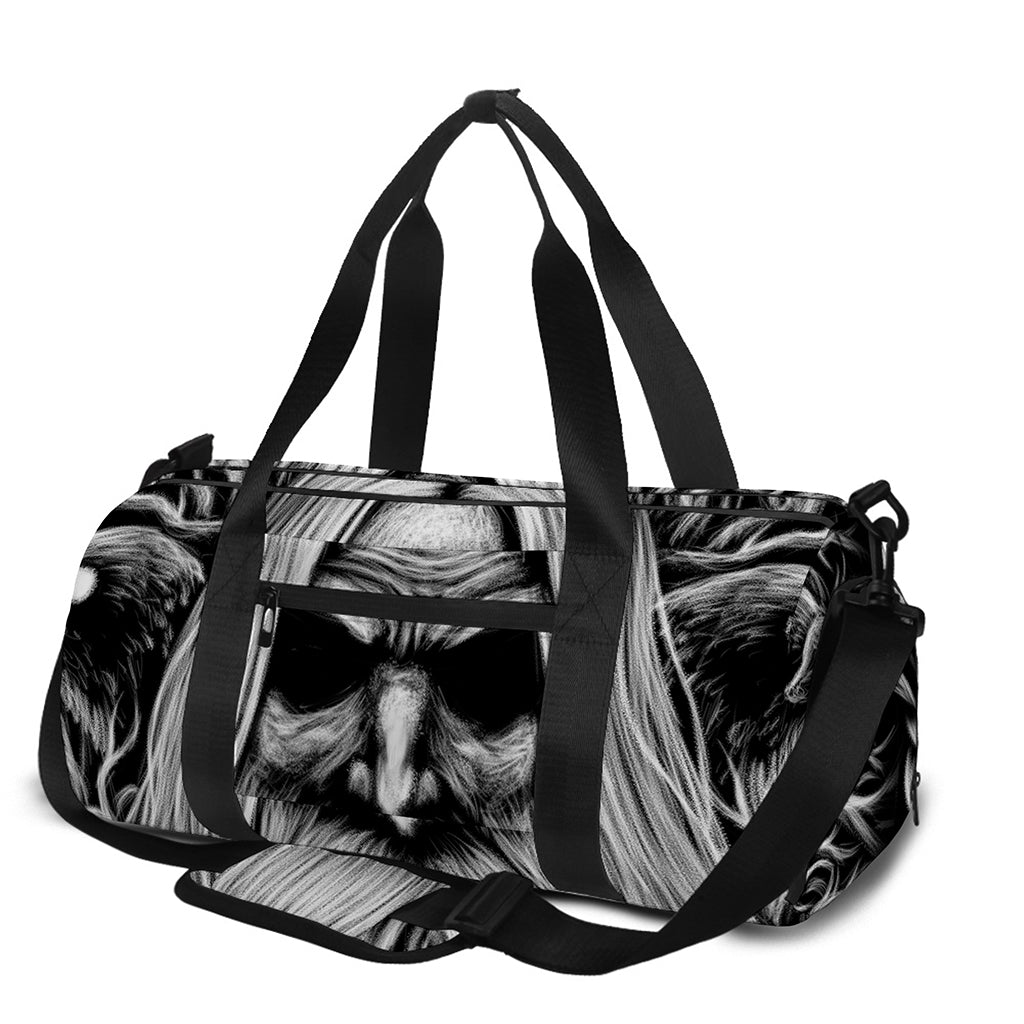 Black And White Odin With Crows Print Gym Bag