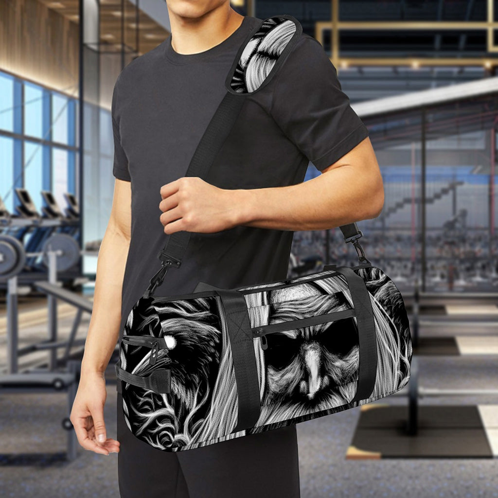Black And White Odin With Crows Print Gym Bag