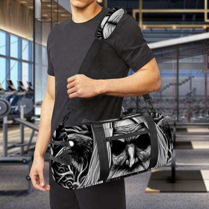 Black And White Odin With Crows Print Gym Bag