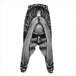 Black And White Odin With Crows Print Hammer Pants