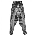 Black And White Odin With Crows Print Hammer Pants