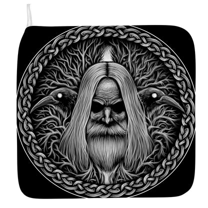 Black And White Odin With Crows Print Hand Towel