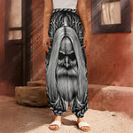 Black And White Odin With Crows Print Harem Pants