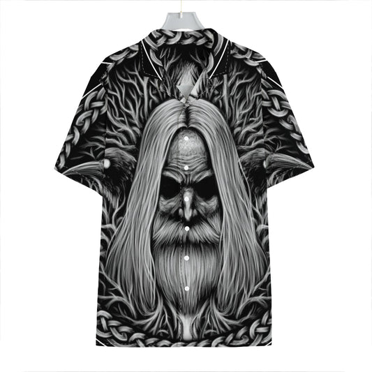 Black And White Odin With Crows Print Hawaiian Shirt