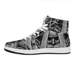 Black And White Odin With Crows Print High Top Leather Sneakers
