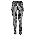 Black And White Odin With Crows Print High-Waisted Pocket Leggings
