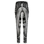 Black And White Odin With Crows Print High-Waisted Pocket Leggings