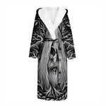 Black And White Odin With Crows Print Hooded Bathrobe
