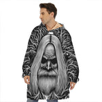 Black And White Odin With Crows Print Hoodie Blanket