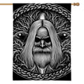 Black And White Odin With Crows Print House Flag
