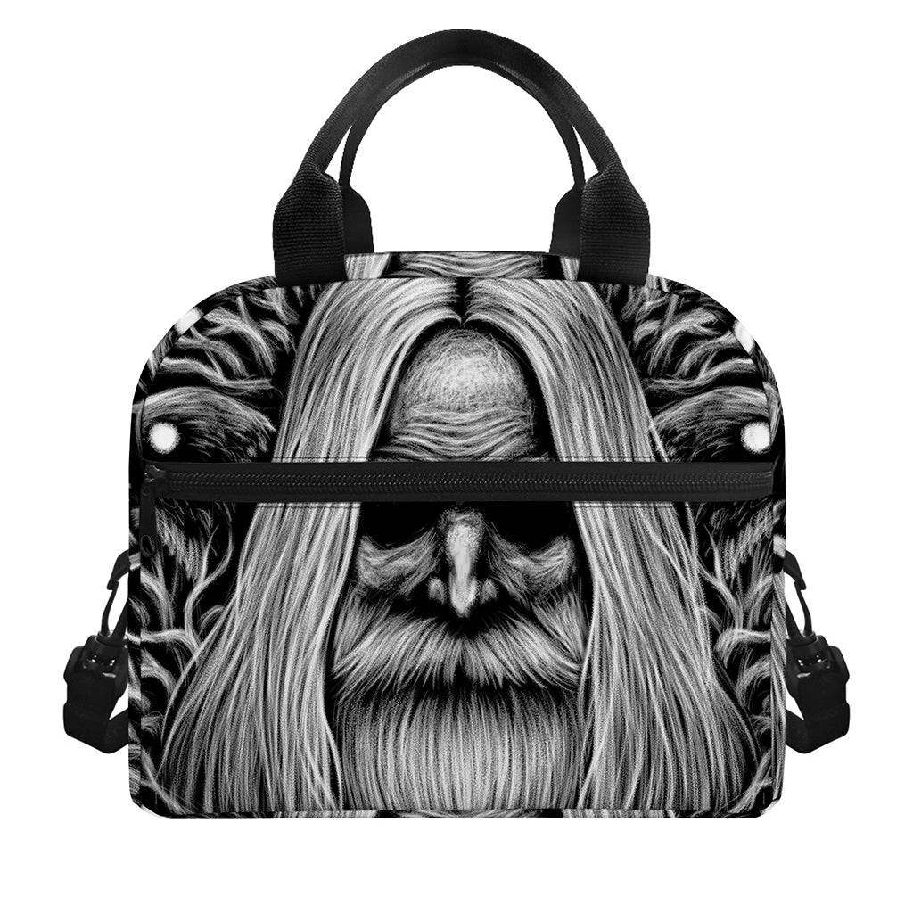 Black And White Odin With Crows Print Insulated Lunch Bag
