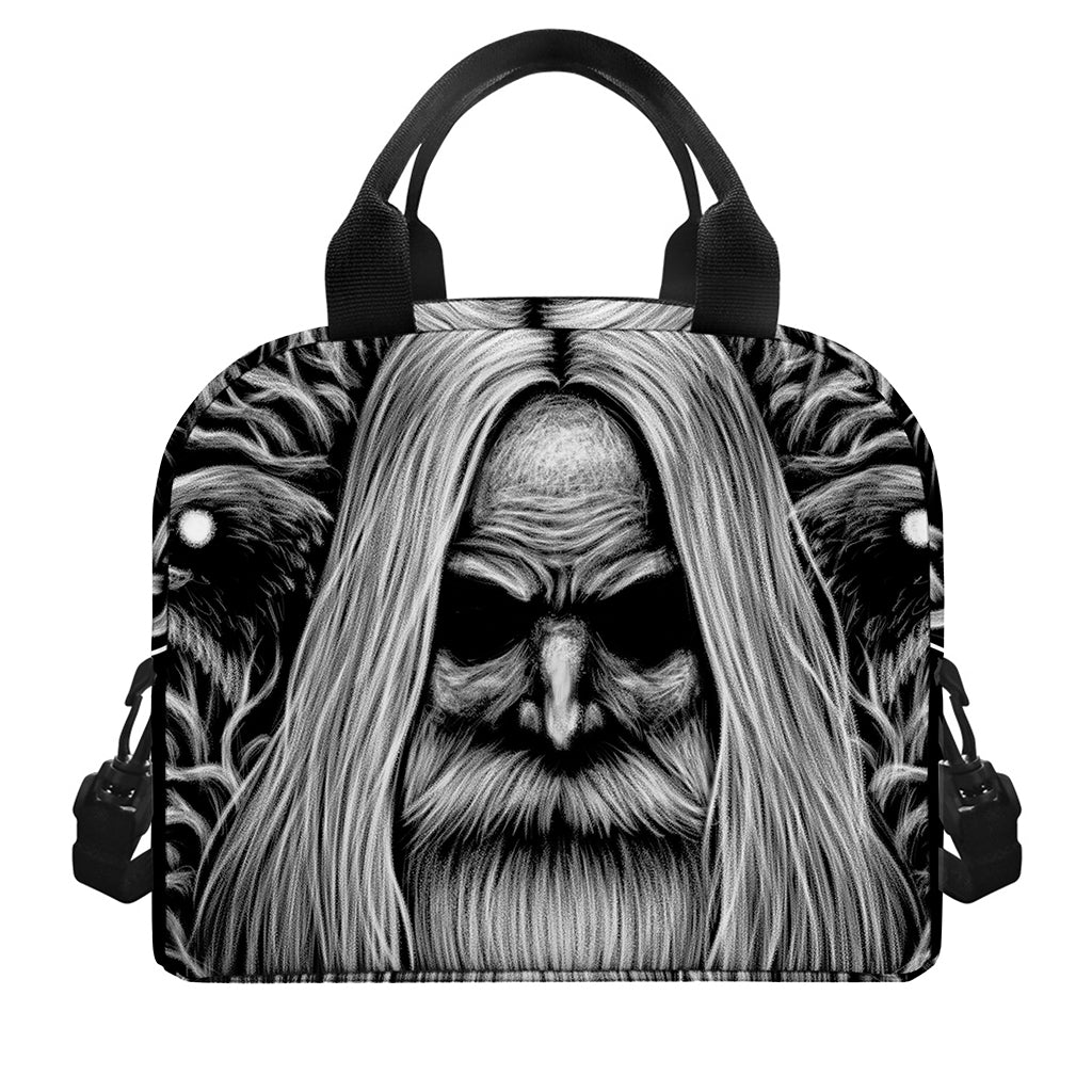 Black And White Odin With Crows Print Insulated Lunch Bag