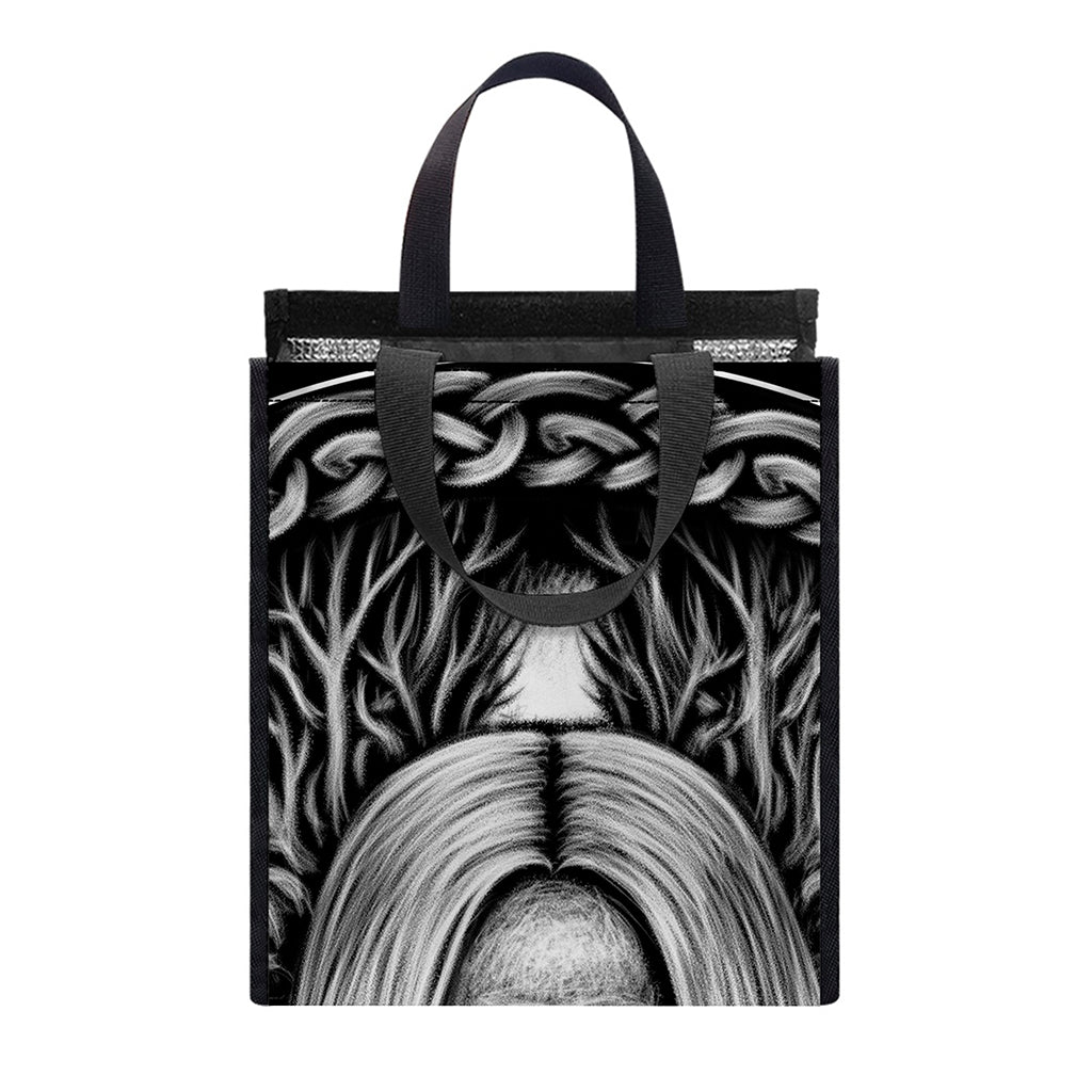 Black And White Odin With Crows Print Insulated Lunch Tote