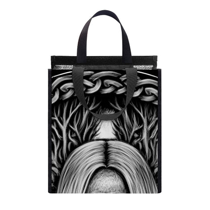 Black And White Odin With Crows Print Insulated Lunch Tote