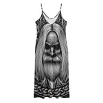 Black And White Odin With Crows Print Jersey Midi Cami Dress