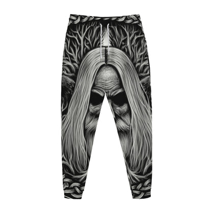 Black And White Odin With Crows Print Jogger Pants