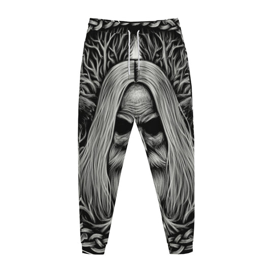 Black And White Odin With Crows Print Jogger Pants