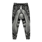 Black And White Odin With Crows Print Jogger Pants