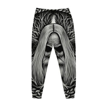 Black And White Odin With Crows Print Jogger Pants