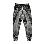 Black And White Odin With Crows Print Jogger Pants