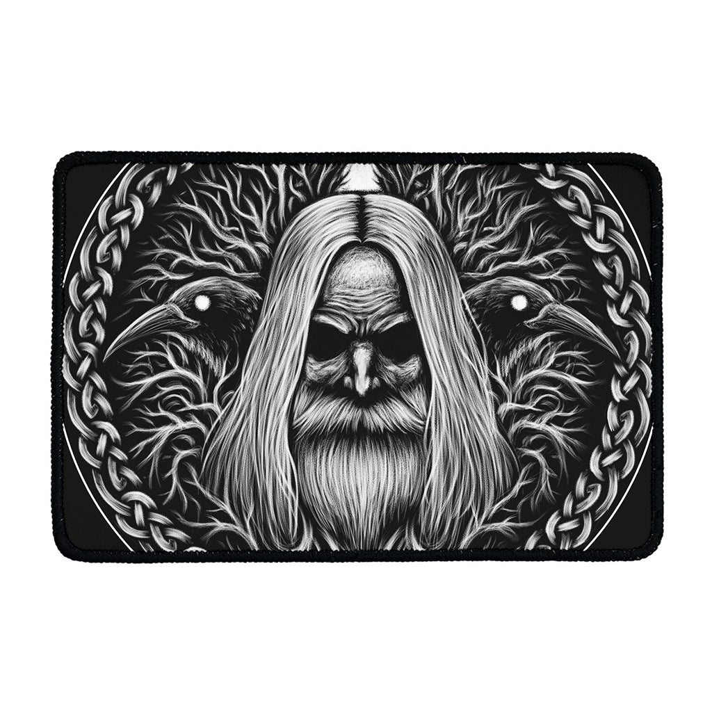 Black And White Odin With Crows Print Kitchen Mat