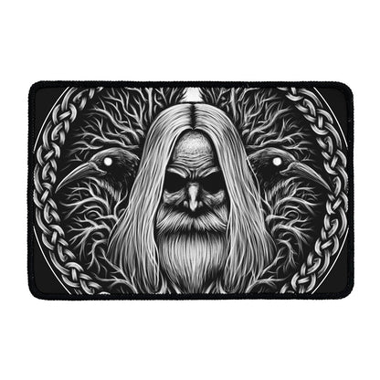 Black And White Odin With Crows Print Kitchen Mat