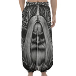 Black And White Odin With Crows Print Lantern Pants