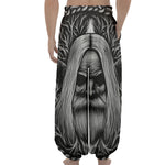 Black And White Odin With Crows Print Lantern Pants