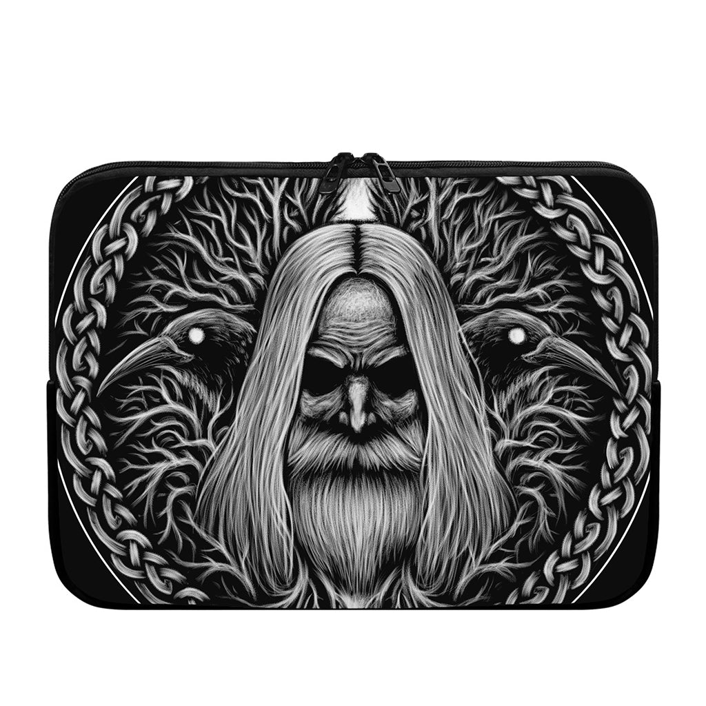 Black And White Odin With Crows Print Laptop Sleeve