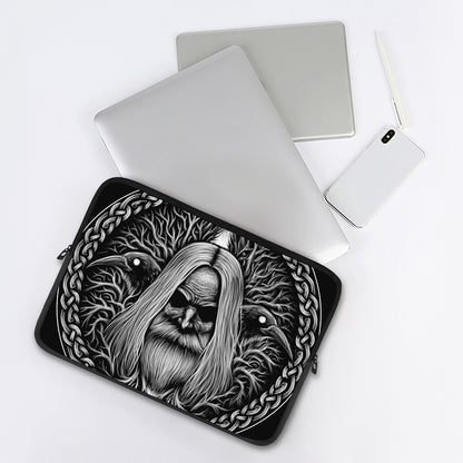 Black And White Odin With Crows Print Laptop Sleeve