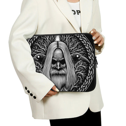 Black And White Odin With Crows Print Laptop Sleeve