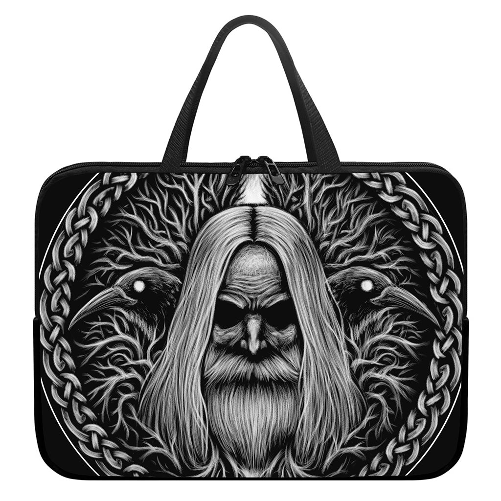 Black And White Odin With Crows Print Laptop Sleeve With Handle