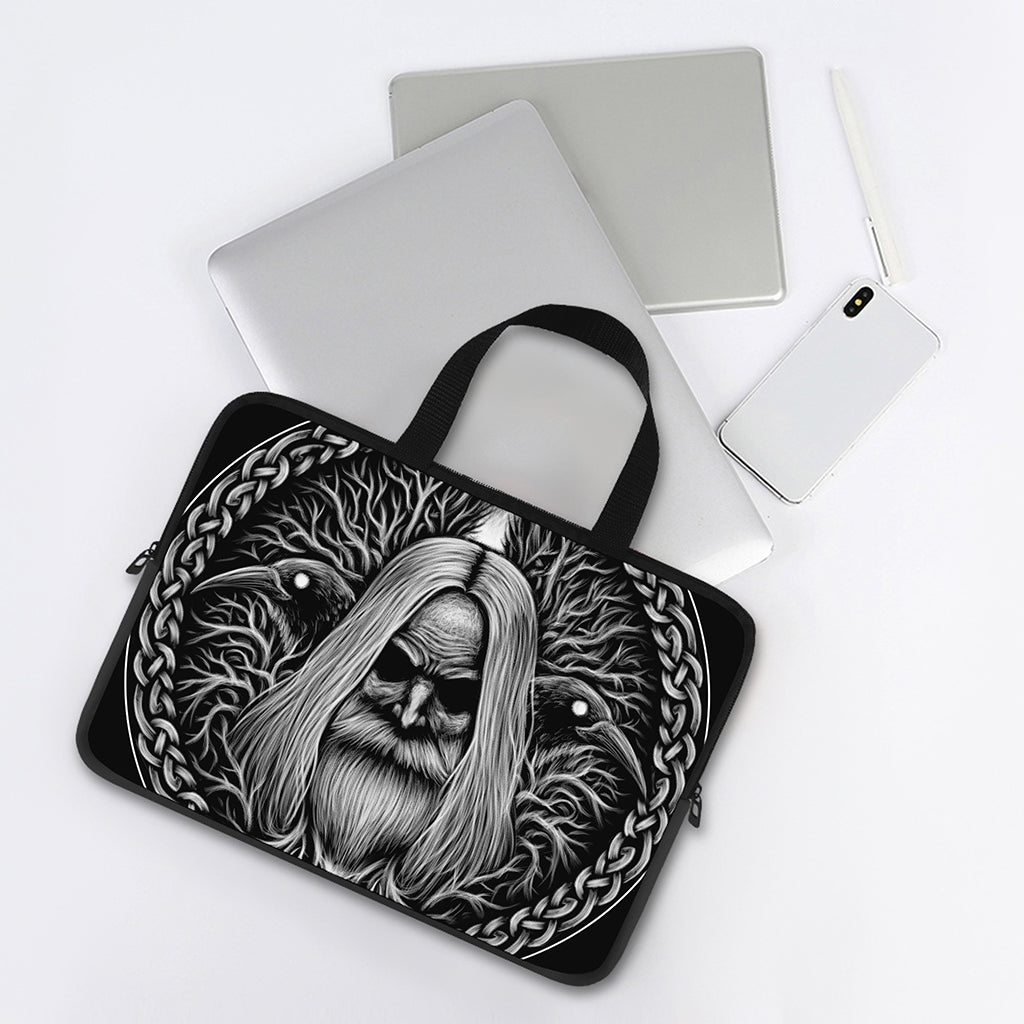 Black And White Odin With Crows Print Laptop Sleeve With Handle