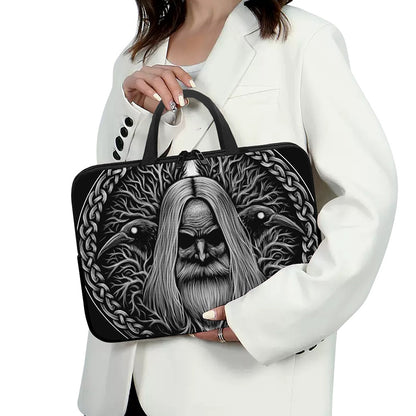Black And White Odin With Crows Print Laptop Sleeve With Handle