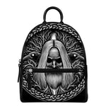 Black And White Odin With Crows Print Leather Backpack