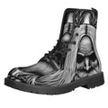 Black And White Odin With Crows Print Lace-Up Boots