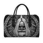 Black And White Odin With Crows Print Leather Duffle Bag